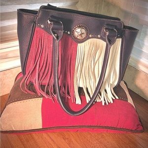 Montana West red, cream and navy blue Faux leather conceal carry handbag purse